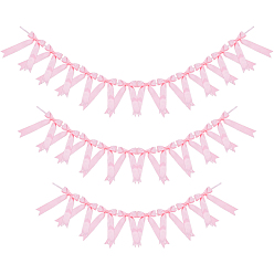 Pink 3Pcs 3 Styles Polyester Bowknot Hanging Banner, for Party Decor, Pink, 1500~2100mm, 1pc/style