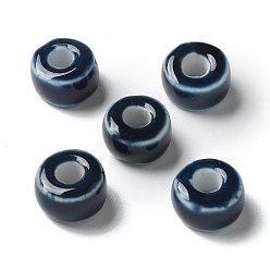 Прусский Синий Фарфоровые бусины ручной работы, плоско-круглые, берлинская лазурь, 9.5~10x6 мм, отверстие : 3 мм