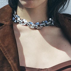 Платина Ожерелья из плоских круглых звеньев из железа и сплава для женщин, платина, 15.94 дюйм (40.5 см)