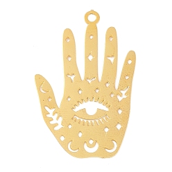 Настоящее золото 18K Подвески из латуни с травленым металлом, ладонь, без кадмия, без никеля и без свинца, реальный 18 k позолоченный, 29.5x19x0.3 мм, отверстие : 1.5 мм