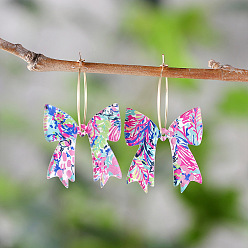 Pink Акриловые серьги-кольца с бантом, золотые, розовые, 45x30 мм