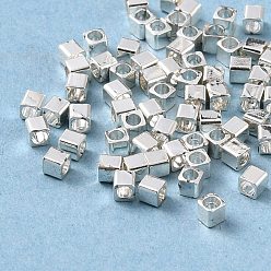Серебро Spacer бисер латунные, долговечный, кубические, серебряные, 4x4x4 мм, отверстие : 2.1 мм