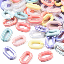Mixed Color Spray Painted Acrylic Linking Rings, Rubberized Style, Quick Link Connectors, for Cable Chains Making, Faceted, Oval, Mixed Color, 15x9x3mm, Inner Diameter: 8x3mm, about 2100pcs/500g