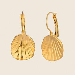 Настоящее золото 18K Серьги-ракушки 304 из нержавеющей стали с застежкой-рычагом, реальный 18 k позолоченный, 31.6x16 мм