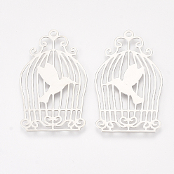 Платина Латунные подвески, гравированные металлические украшения, клетка, платина, 35x21x0.3 мм, отверстие : 1.6 мм