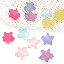 Mixed Color Rubberized Style Transparent Acrylic Beads, Star, Mixed Color, 16.7x17.7x8mm, Hole: 4mm