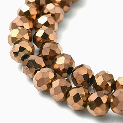 Copper Plated Electroplate Transparent Glass Beads Strands, Full Plated, Faceted, Rondelle, Copper Plated, 6x5mm, Hole: 1mm, about 85~88pcs/strand, 16.1~16.5 inch(41~42cm)