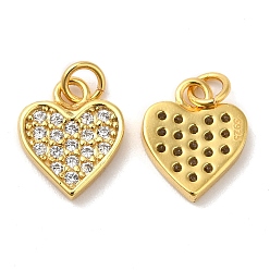 Real 18K Gold Plated 925 Sterling Silver Micro Pave Cubic Zirconia Charms, Heart Charm, with Jump Ring, Real 18K Gold Plated, 10x8x1.5mm, Hole: 2.3mm