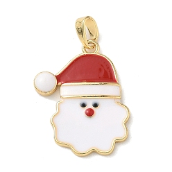 Santa Claus Рождественские латунные эмалевые подвески, золотые, Дед Мороз, 22x18x3 мм, отверстие : 4x3 мм