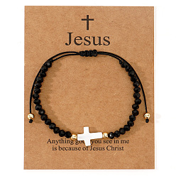 Черный Стеклянные бусины плетеные браслеты из бисера для женщин, крестик, с натуральной оболочкой и бумажной карточкой, чёрные, внутренний диаметр: 11 дюйм (28 см)