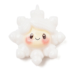 Снежинка Рождественская серия непрозрачные смоляные кабошоны, с блеском порошок, снежинка, 24.5x23x9.5 мм