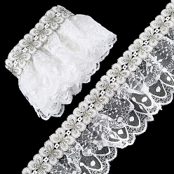 White Polyester Lace Ribbon, for Curtain Material, White, 4-1/8 inch(105mm), about 2.00 Yards(1.83m)/pc