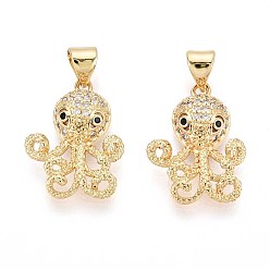Настоящее золото 16K Латунные микро проложить кубического циркония подвески, кальмар, реальный 16 k позолоченный, 19x14x4 мм, отверстие : 3.5x5 мм