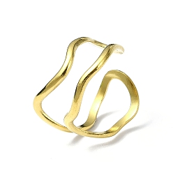 Real 18K Gold Plated Ion Plating(IP) 304 Stainless Steel Open Cuff Ring, Twist Wave, Real 18K Gold Plated, Inner Diameter: 19mm