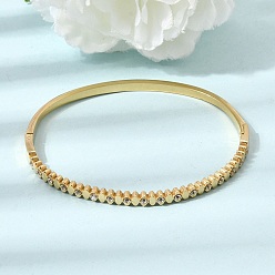 Real 18K Gold Plated 304 Stainless Steel Crystal Rhinestone Horse Eye Hinged Cuff Bangles for Women, Real 18K Gold Plated, Inner Diameter: 2.36x1.99 inch(6x5.05cm)