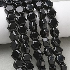 Obsidian Natural Obsidian Beads Strands, Hexagon, 10~10.5x11~11.5x6.5~7mm, Hole: 1mm, about 37~38pcs/strand, 15.04~15.16''(38.2~38.5cm)