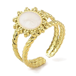 Настоящее золото 18K 304 эмалированные открытые манжеты из нержавеющей стали для женщин, ионное покрытие (ip), овальные, реальный 18 k позолоченный, внутренний диаметр: регулируемый