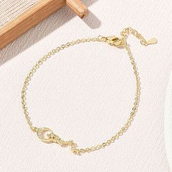 Chapado en Oro Real 18K Pulseras de eslabones con forma de luna y estrella, con microincrustaciones de circonitas cúbicas transparentes., larga duración plateado, chapado en rack, sin plomo y el cadmio, real 18 k chapado en oro, 6.69 pulgada (17 cm)