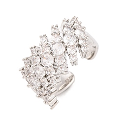 Платина Открытые манжеты из латуни с микропаве и прозрачным фианитом, для женщин, без свинца и без кадмия, платина, 12.5 мм, регулируемый