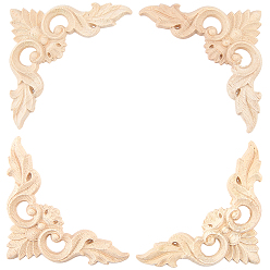 Цвет Древесины Резная накладка из каучукового дерева, центральная цветочная длинная аппликация, дверной шкаф-кровать неокрашенный декор европейский стиль, деревесиные, 8x8x0.7 см