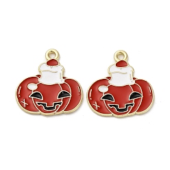 Тыква Подвески из сплава хэллоуина с эмалью, золотые, тыква, 21.5x20x1.5 мм, отверстие : 1.6 мм