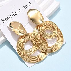 Золотой 304 из нержавеющей стали болтаться серьги, ионное покрытие (ip), спираль плоский круглый, золотые, 64x40.5 мм