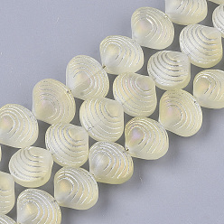 Pale Goldenrod Electroplate Glass Beads Strands, Frosted, Shell Shape, Pale Goldenrod, 12x14.5x10mm, Hole: 1mm, about 50~51pcs/Strand, 24.41 inch(62cm)