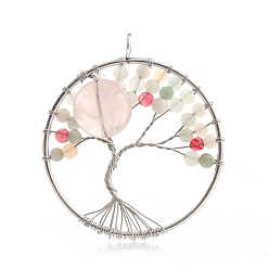 Розовый Кварц Подвески из натурального розового кварца, круглые, обмотанные медной проволокой, древо жизни прелести, 50 мм