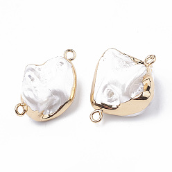 Кремово-белый Гальванические соединители для пресной воды, с железной фурнитурой, самородки, золотые, кремово-белые, 22~32x12~22x7~15 мм, отверстие : 1.5 мм