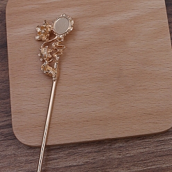 Light Gold Железная фурнитура для шпильки, с кабошонами из сплава, цветок с рыбой, золотой свет, 120x2 мм, лоток : 10 мм