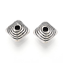 Античное Серебро Сплавочные овальные бусины тибетского стиля , ромб, античное серебро, 10x10x6 мм, отверстие : 1.6 мм