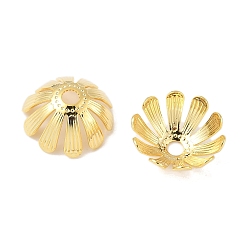 Настоящее золото 18K Шапочки и конусы для бусин, латунные, цветок, реальный 18 k позолоченный, 13x5.5 мм, отверстие : 2 мм