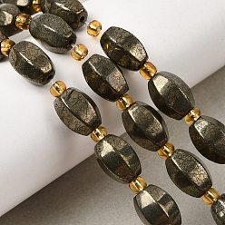 Пирит Природного пирита бисер нитей, с бисером, овальные, граненые, 12x9x9 мм, отверстие : 1 мм, около 13 шт / нитка, 7.87'' (20 см)
