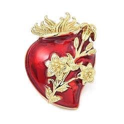 Настоящее золото 16K Латунные подвески, священное сердце с цветочными подвесками, с эмалью, реальный 16 k позолоченный, 24.5x18x9 мм, отверстие : 2 мм
