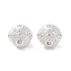 Серебро Покрытие стойки латунное паве бусины из кубического циркония, долговечный, круглые, серебряные, 9.5x9 мм, отверстие : 1.6 мм