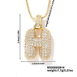 Letter H Элегантные латунные микропаве прозрачные кубические цирконии 3d начальные ожерелья, идеальный подарок для нее, золотые, Письмо ч, 15.75 дюйм (40 см)