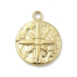 Настоящее золото 18K 316 хирургические подвески из нержавеющей стали, плоский круглый с шармом в виде звезды, реальный 18 k позолоченный, 15.5x12.5x2.5 мм, отверстие : 1.6 мм