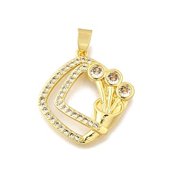 Настоящее золото 18K Латунные микро проложить кубического циркония подвески, без кадмия и без свинца, ромб, реальный 18 k позолоченный, 27.5x26.5x4 мм, отверстие : 3.5x6.5 мм