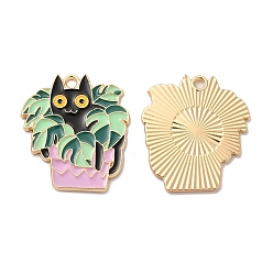 Light Gold Панданы из сплава эмали, без свинца и без кадмия, для Хэллоуина, кошачье очарование, золотой свет, 26x23x1 мм, отверстие : 2 мм