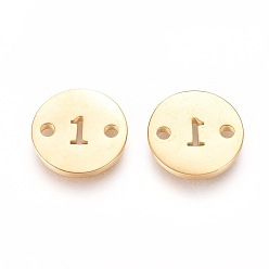 Number Numbers 304 Stainless Steel Links, Ion Plating (IP), for Craft Jewelry Making, Flat Round, Golden, Num.1, 10x1mm, Hole: 1.4mm