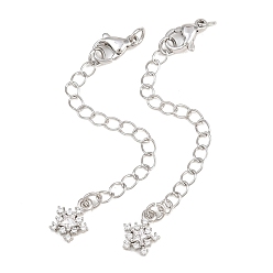 Platinum Brass Curb Chain Extender, End Chains with Lobster Claw Clasps and Cubic Zirconia Charms, Star, Platinum, 70mm, Hole: 2.4mm