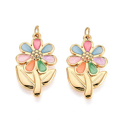 Разноцветный 304 нержавеющей стальной эмали подвески, цветок, с целью перехода в кольце, ионное покрытие (ip), реальный 18 k позолоченный, красочный, 22x13x2 мм, отверстие : 2.8 мм