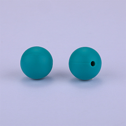 Teal Round Silicone Focal Beads, Chewing Beads For Teethers, DIY Nursing Necklaces Making, Teal, 15mm, Hole: 2mm