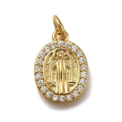 Настоящее золото 18K Латунные микропаве прозрачные подвески с фианитом, овальные, долговечный, стойки покрытие, без свинца и без кадмия, религия, с целью перехода в кольце, реальный 18 k позолоченный, 15x11x2 мм, отверстие : 3 мм