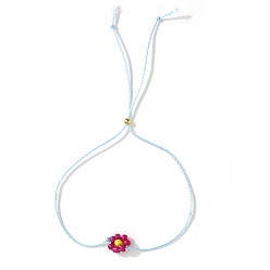 Средний Фиолетово-красный Браслеты-слайдеры из стеклянных бусин с подвесками в виде ромашек, полиэстеровые украшения для женщин, средне фиолетовый красный, 11.02 дюйм (28 см)