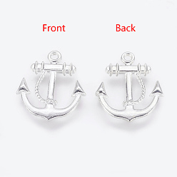 Серебро Сплавочные подвески тибетского стиля, якорь, без свинца и без кадмия, серебряный цвет гальваническим, шириной около 20 мм, 23 мм длиной, отверстие : 2 мм
