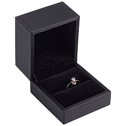 Black PU Leather Jewelry Box, Rectangle, Black, 6.5x6x5.5cm