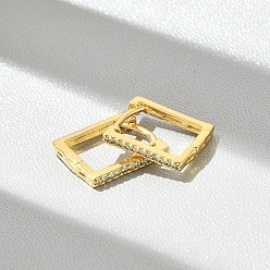 Настоящее золото 18K Прямоугольные серьги-кольца из латуни с микропаве из прозрачных кубических цирконий, без свинца и без кадмия, долговечный, реальный 18 k позолоченный, 14x12x1.8 мм