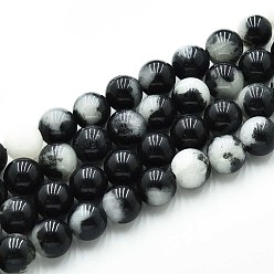 Черный Природного кварца нитей бисера, окрашенные, круглые, имитация зебры яшмы, чёрные, 10~10.5 мм, отверстие : 1~1.2 мм, около 37~38 шт / нитка, 14.76~15.16 дюйм (37.5~38.5 см)