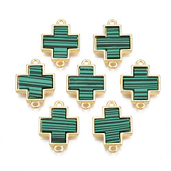 Морско-зеленый Подвески из латуни, с синтетическим малахита, без кадмия, без никеля и без свинца, реальный 18 k позолоченный, крестик, цвета морской волны, 17.5x12.5x2.5 мм, отверстие : 1.2 мм